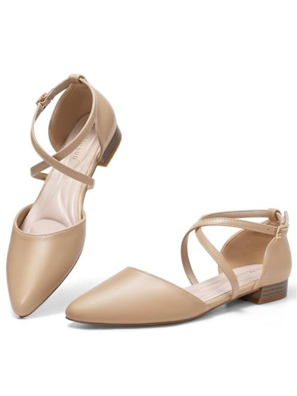 Women's Pointed Toe Slingback Flats with Adjustable Ankle Strap, 0.78" Low